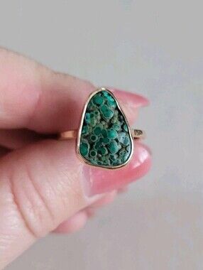 Melissa Joy Manning 14K Gold Botryoidal Malachite Ring MJM Size 6.5 / 7